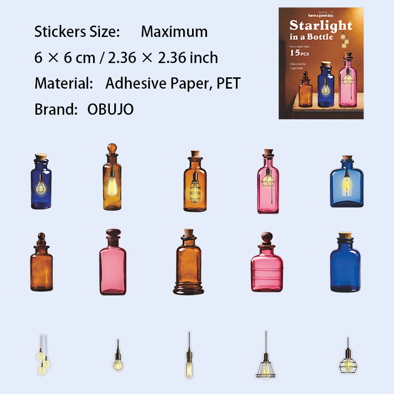 15 Pcs Lamp and Bottle PET Stickers PZXG