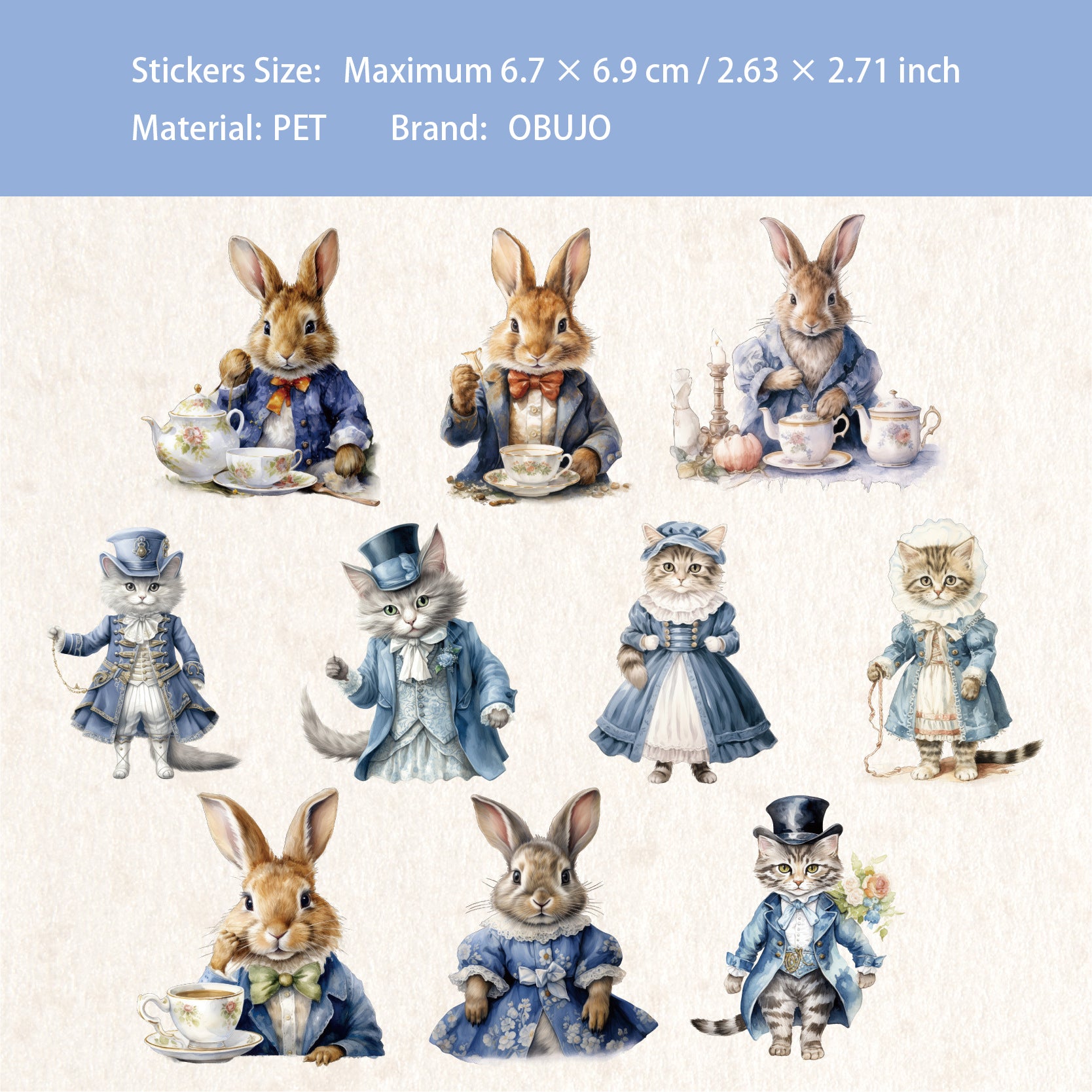 20 Pcs Fairy Tale Bunny Cat PET Stickers THXL