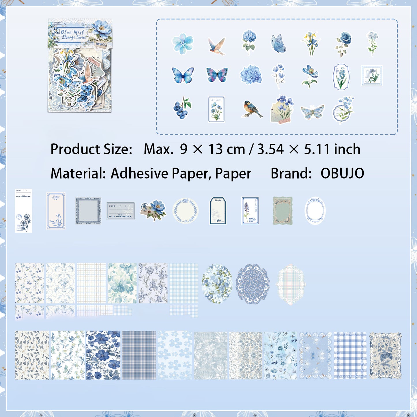 100 Pcs Floral Journal Paper and Stickers Starter Kit HJJS