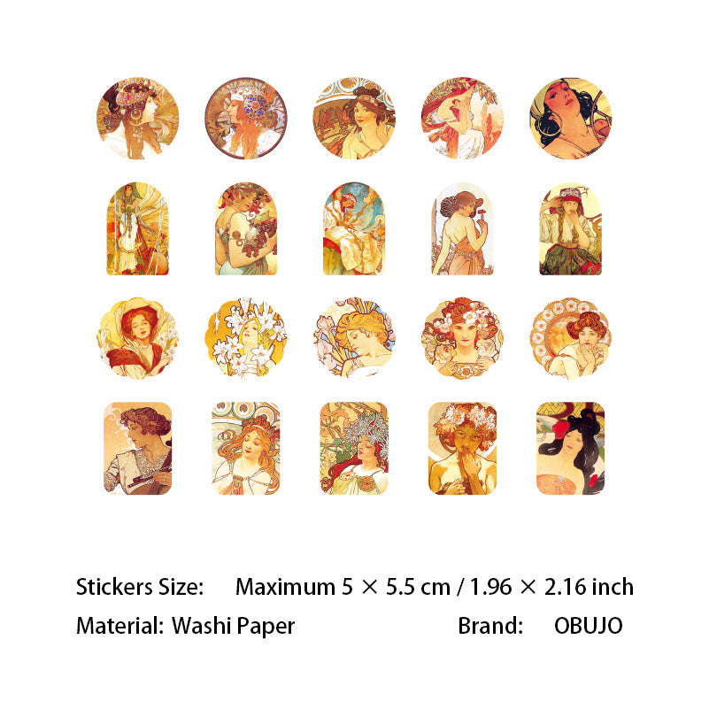 40 Pcs Mucha Themed Stickers MXHY