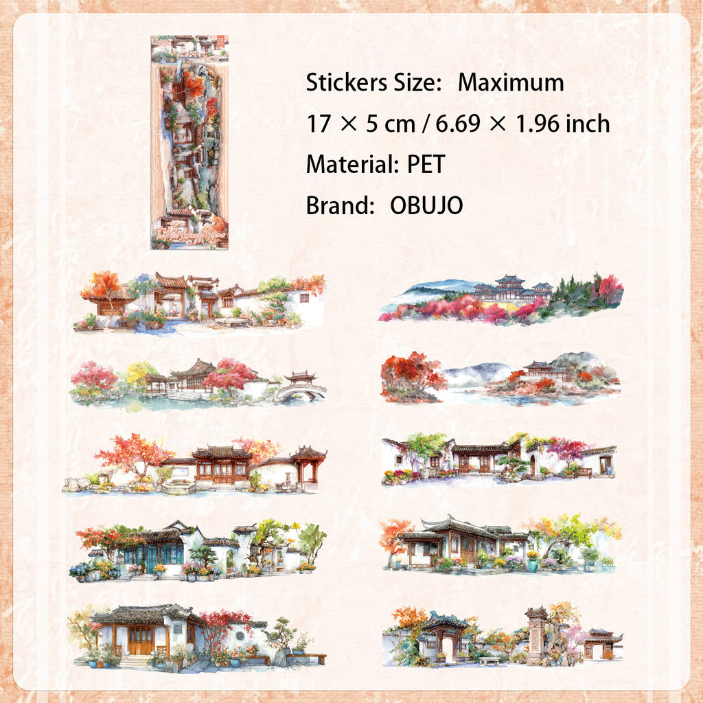 10 Pcs Seasonal Watercolor Landscape PET Stickers SSXT