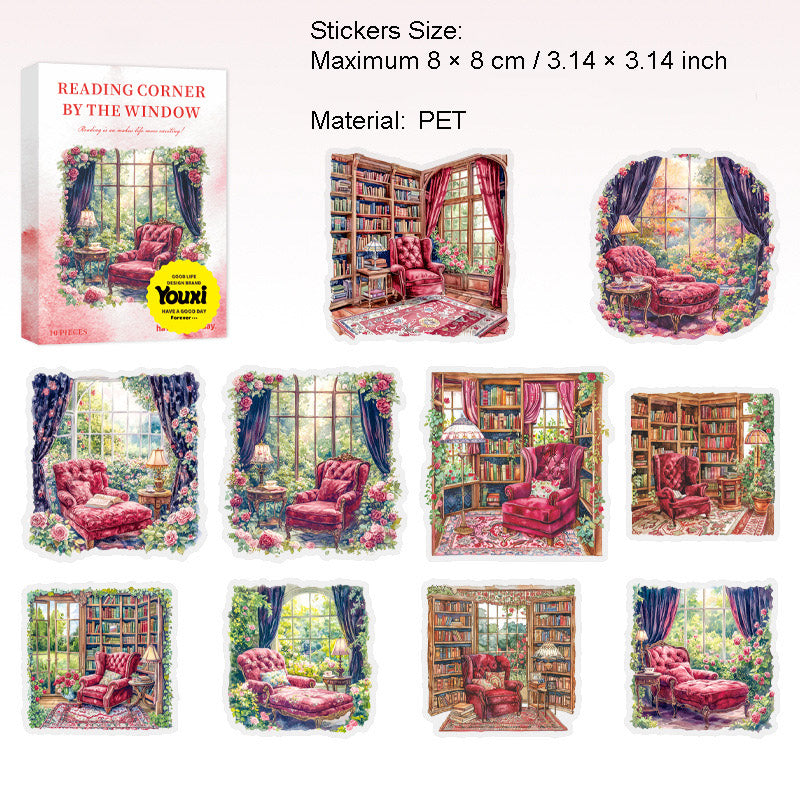 10 Pcs Reading Room Corner PET Stickers CBDSJ