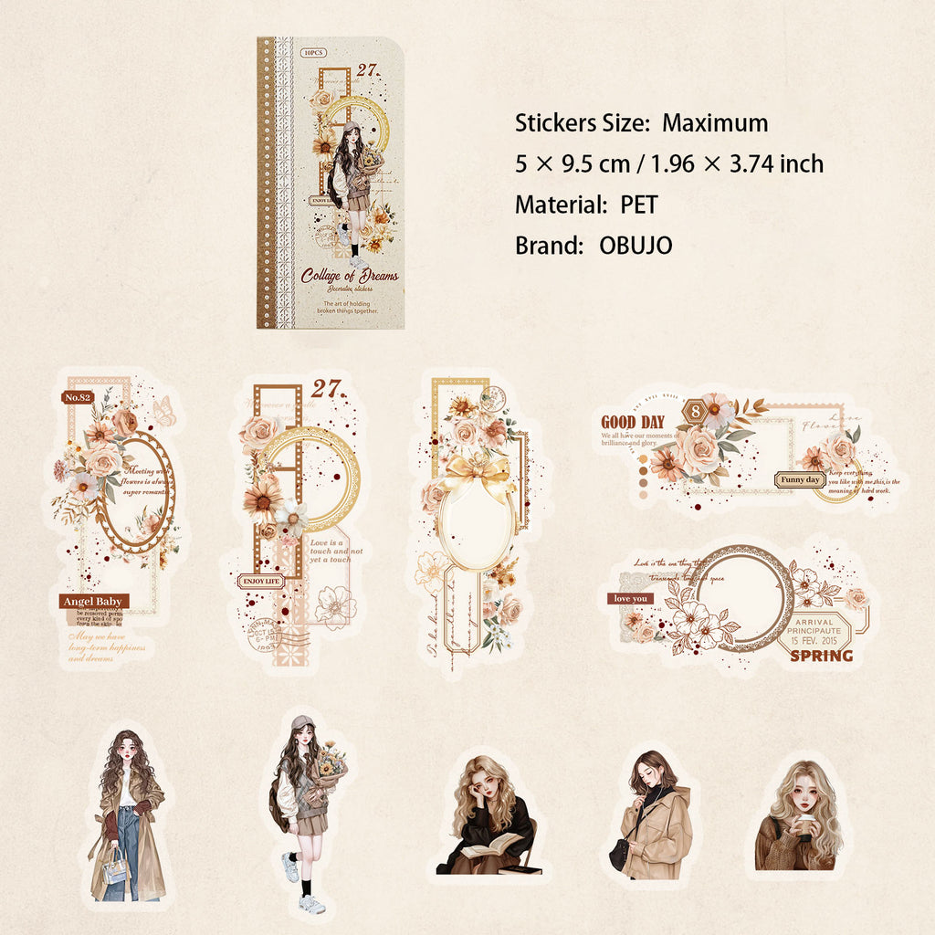 10 Pcs Collage Girl PET Stickers LMJG