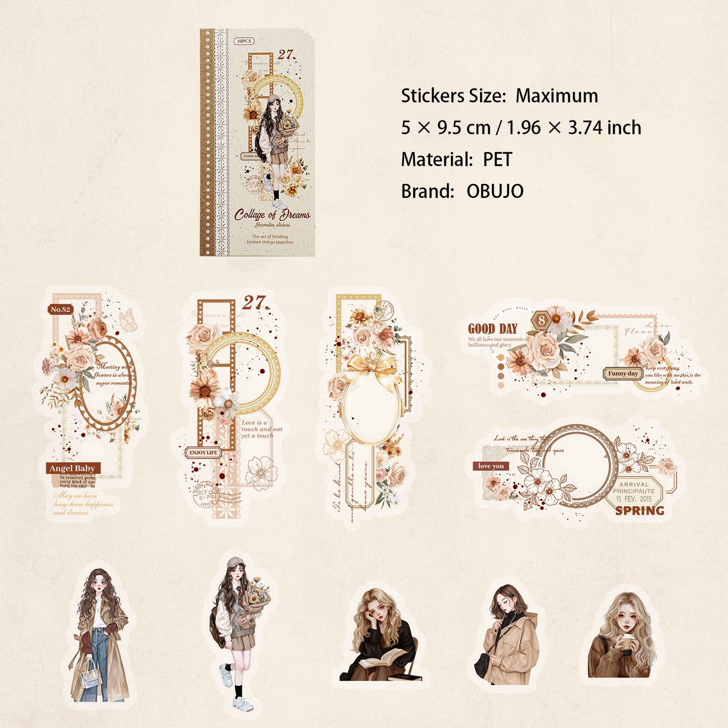 10 Pcs Collage Girl PET Stickers LMJG