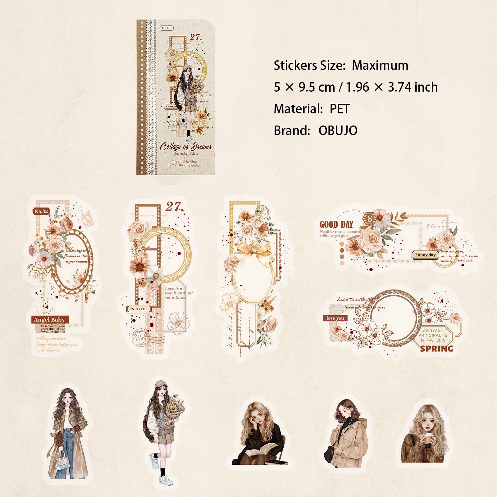 10 Pcs Collage Girl PET Stickers LMJG