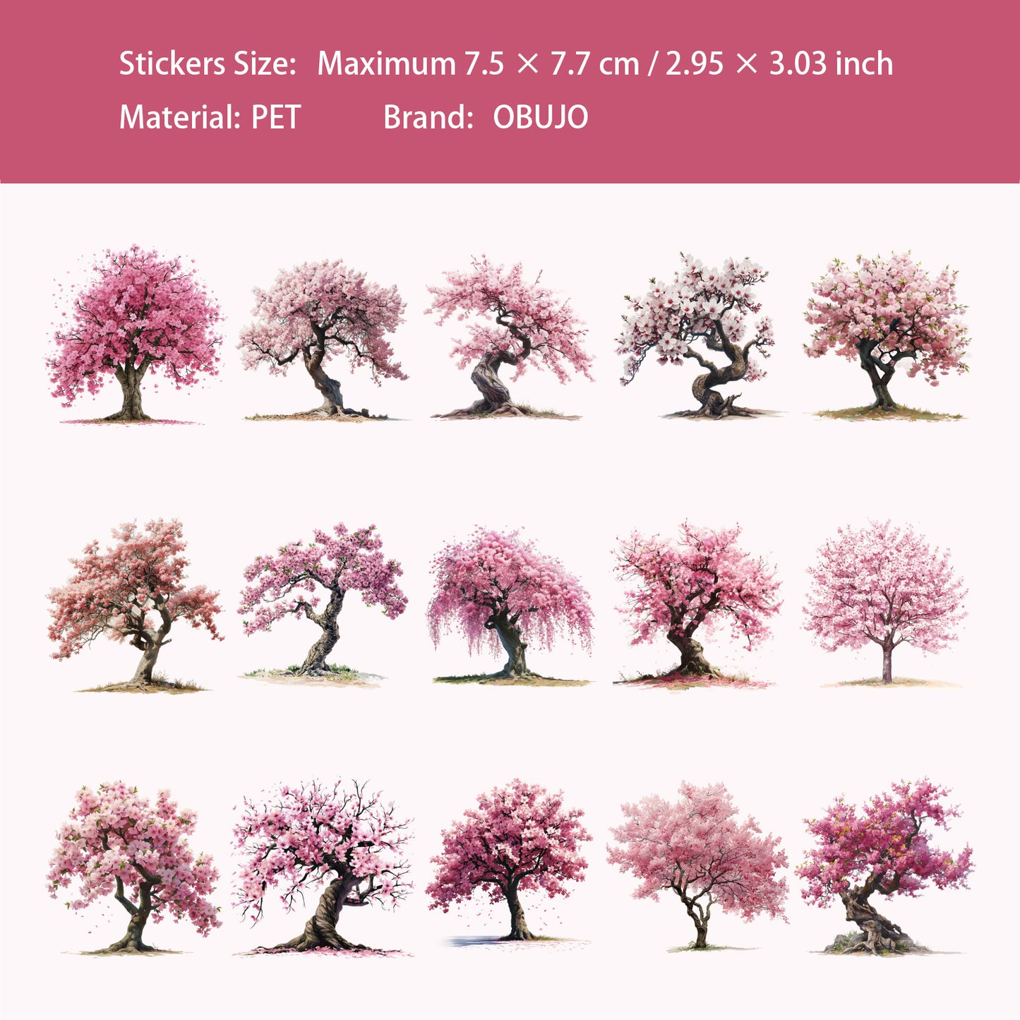 15 Pcs Seasonal Tree PET Stickers FZXL