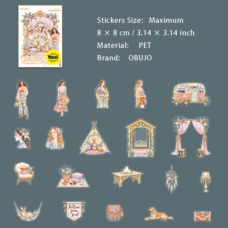 20 Pcs Garden Lady PET Stickers LMTYSH