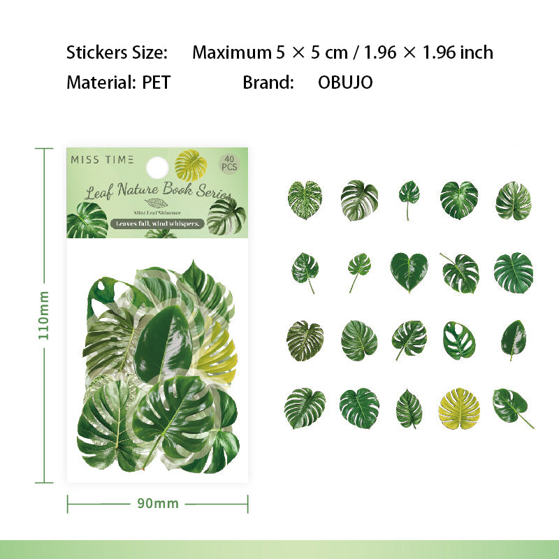 40 Pcs Leaf Texture PET Stickers YZZRCS