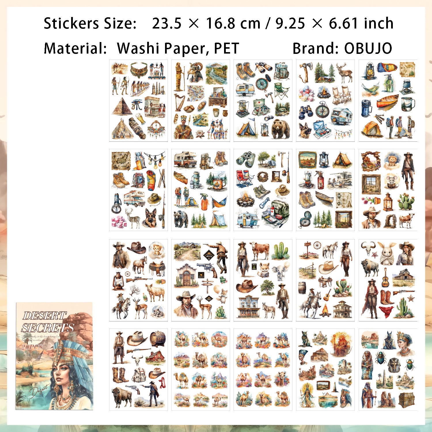 20 Sheets Vintage Journal Stickers Book HYSG