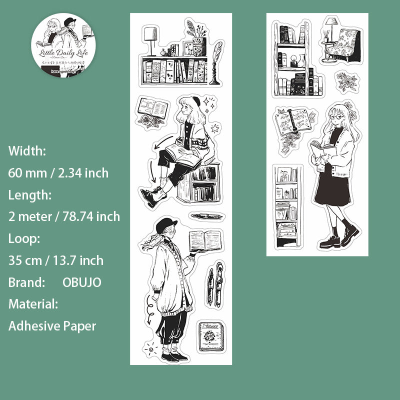 1 Roll Black White Girl Daily Washi Stickers Tape XRCX