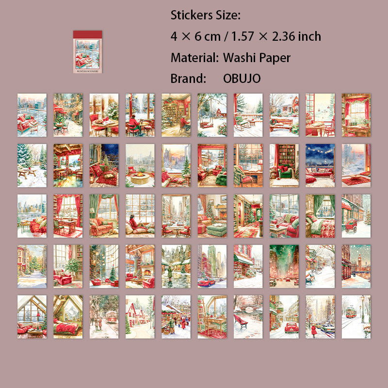 50 Sheets Winter Landscape Washi Stickers Book DRSG