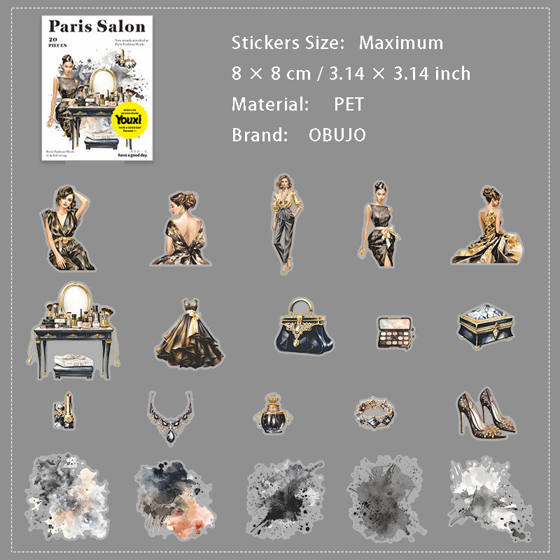 20 Pcs Pari Girl PET Stickers BLSL