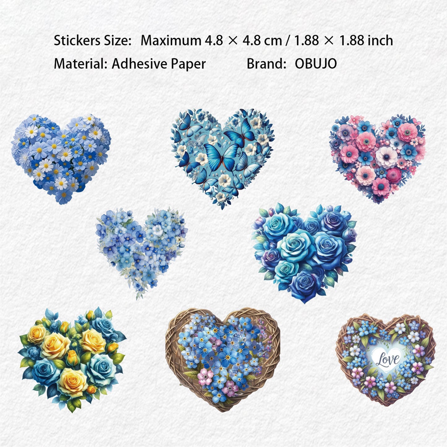 16 Pcs Flower Heart Shape Stickers XHXL