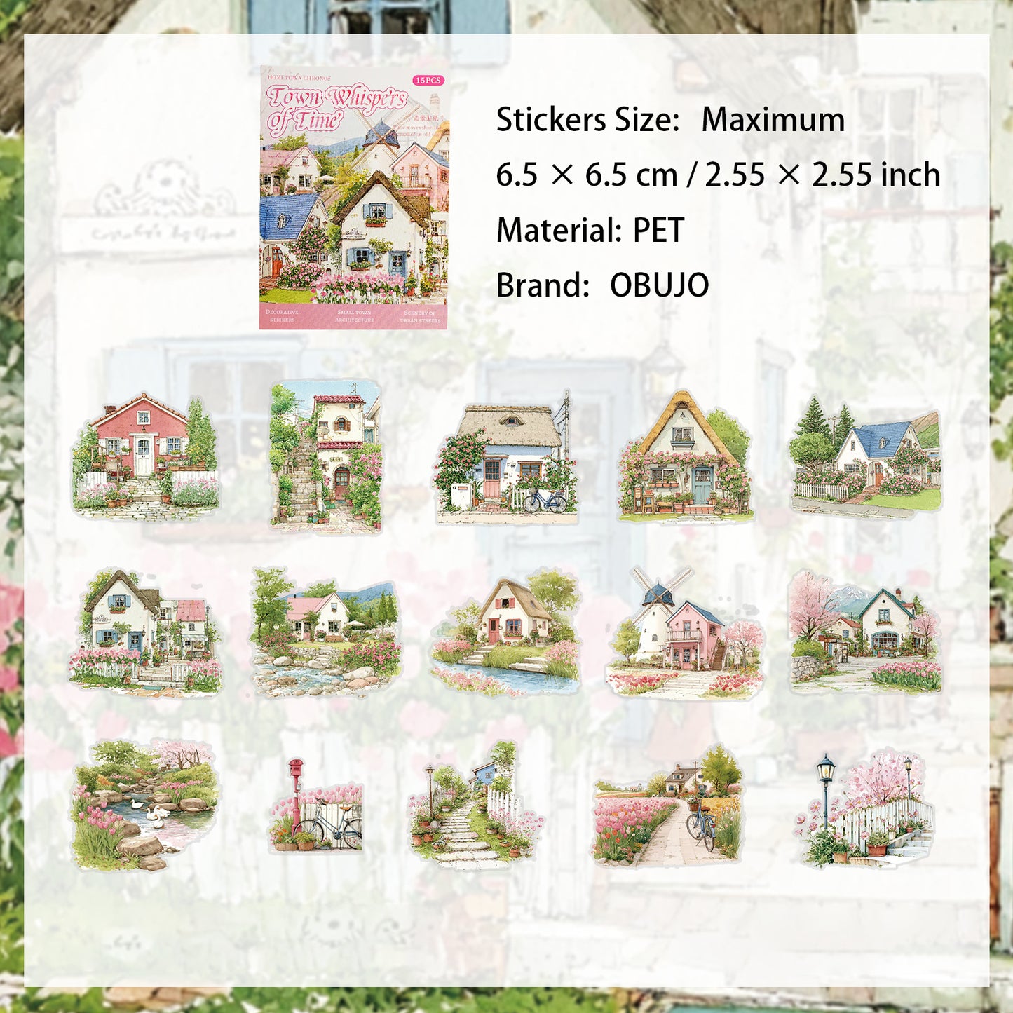 15 Pcs Town House Store PET Stickers XZSG