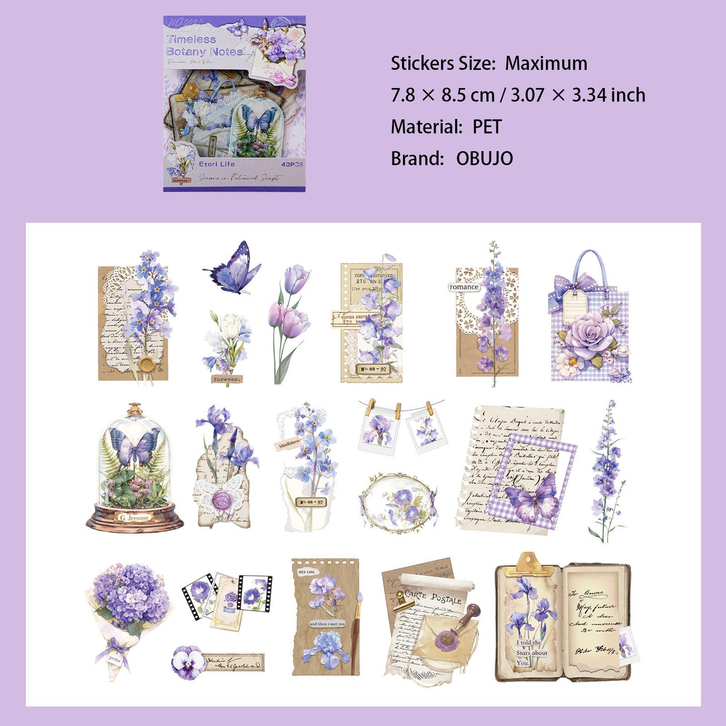 40 Pcs Leaf Flower Collage PET Stickers SGPZ