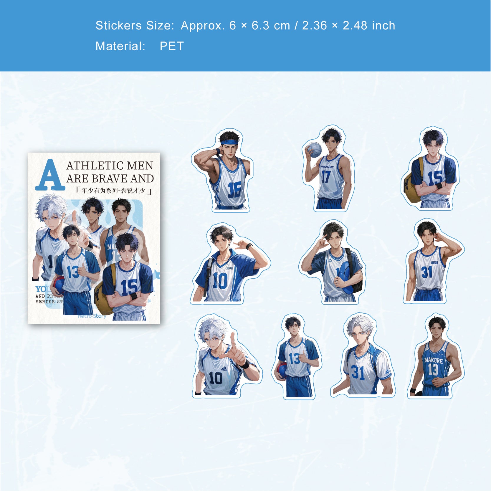 20 Pcs Handsome Boy PET Stickers NSYW
