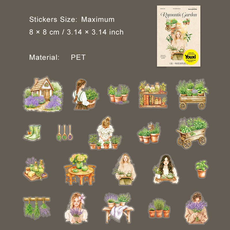 20 Pcs Garden Girl PET Stickers FYCHYDLM
