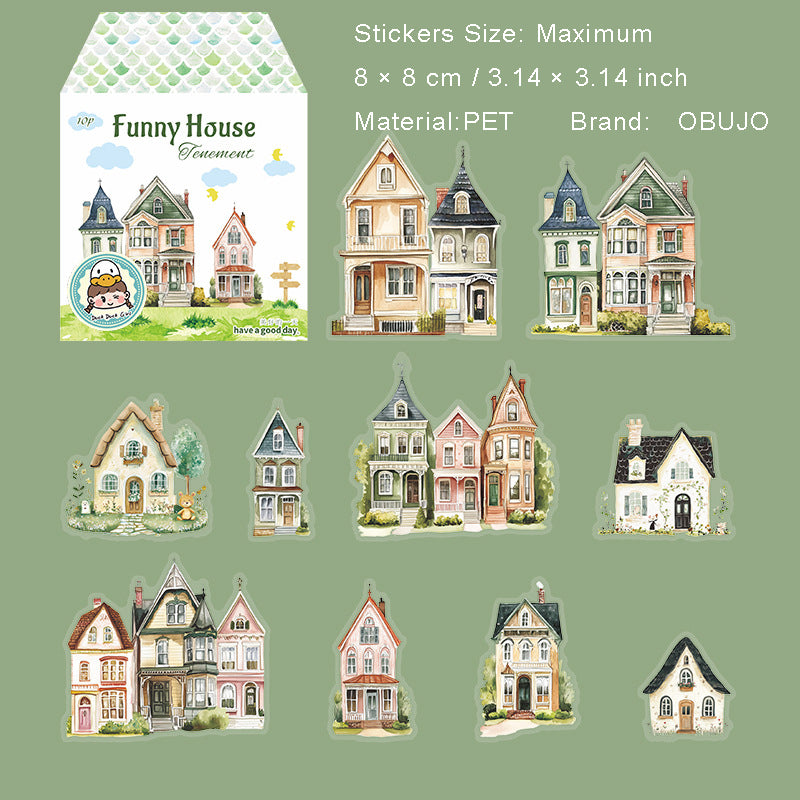 10 Pcs Fairy House PET Stickers QQXW