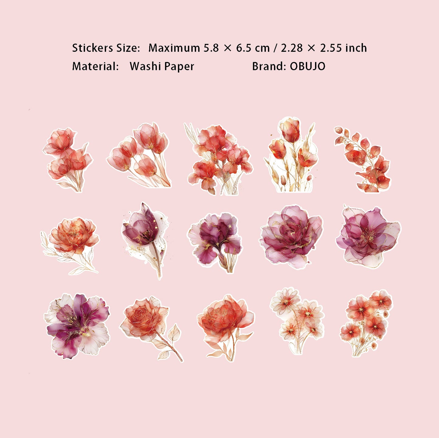 30 Pcs Gold Foil Flower Washi Stickers FHLJ