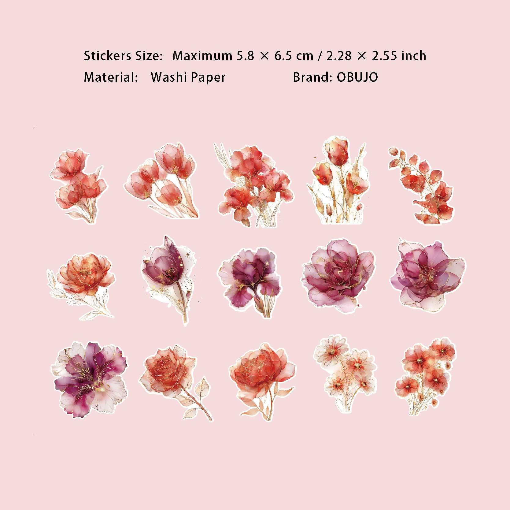 30 Pcs Gold Foil Flower Washi Stickers FHLJ