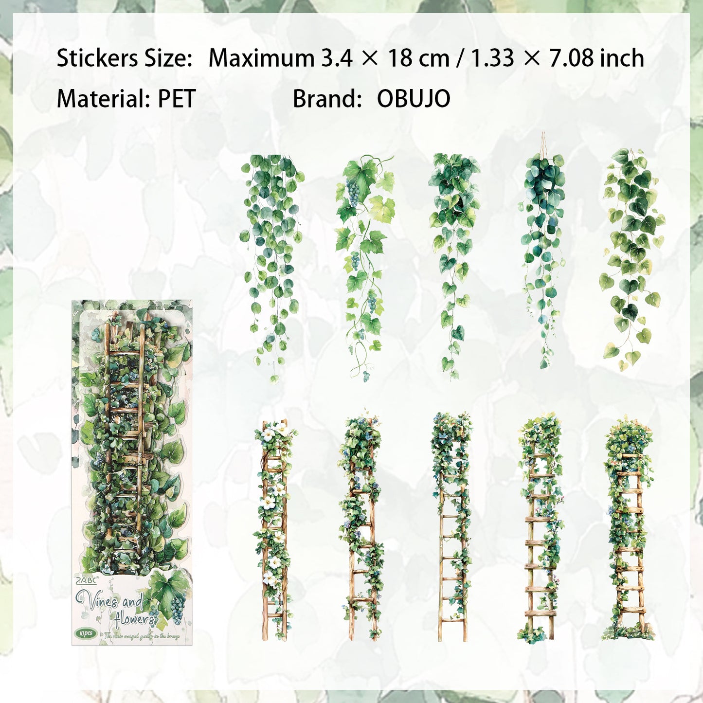 10 Pcs Flower Vine PET Stickers TQHX