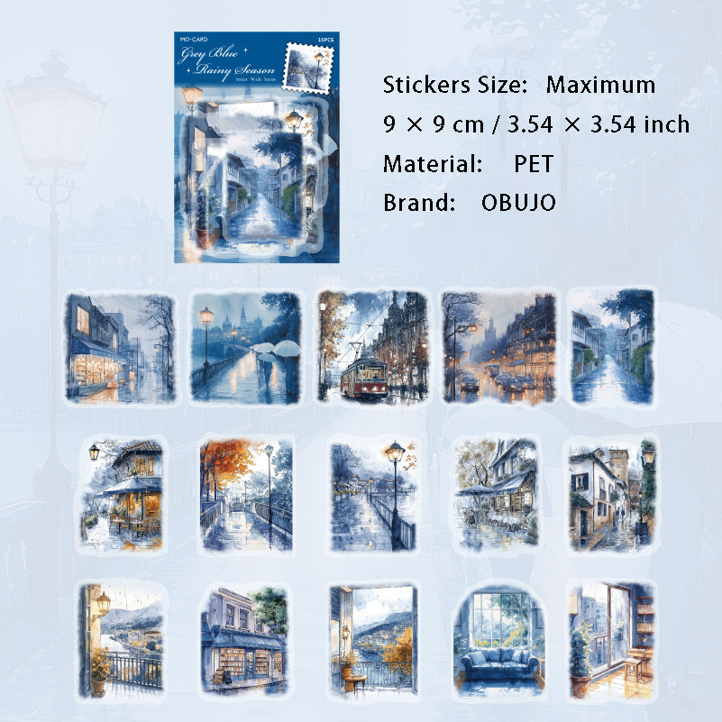 15 Pcs Street Landscape PET Stickers JDMB