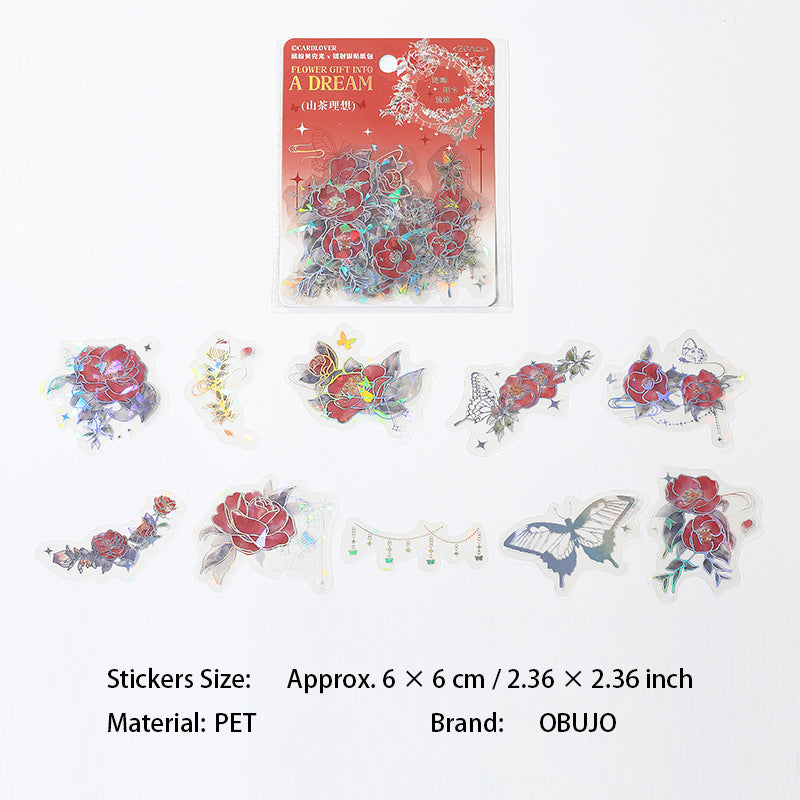 20 Pcs Holographic Flower and Butterfly PET Stickers HLRM