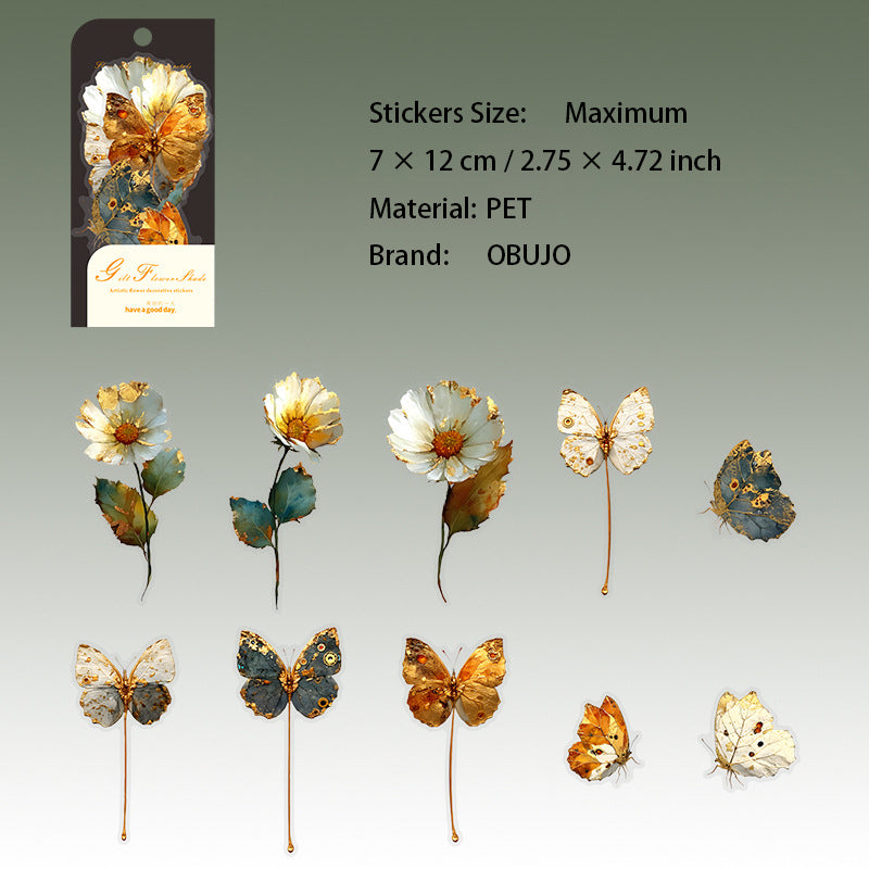 10 Pcs Vintage Flower PET Stickers LJHY