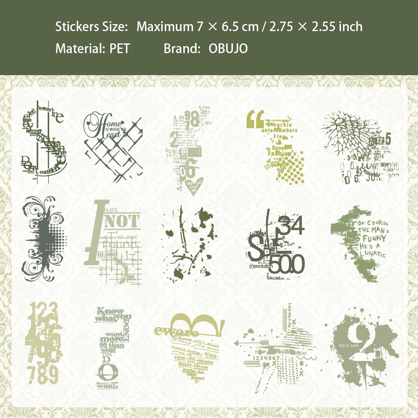 15 Pcs Vintage PET Stickers BGBC