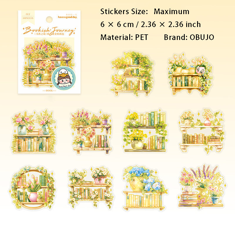 10 Pcs Gold Foil Bookish PET Stickers SXZL