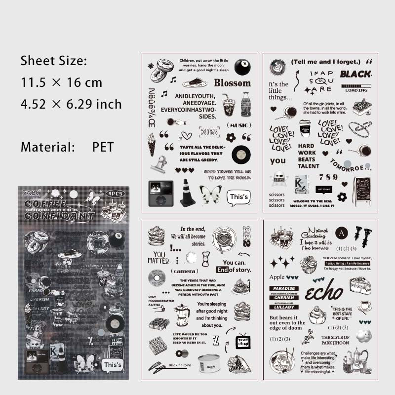 4 Sheet Creative Journal PET Stickers YJQX