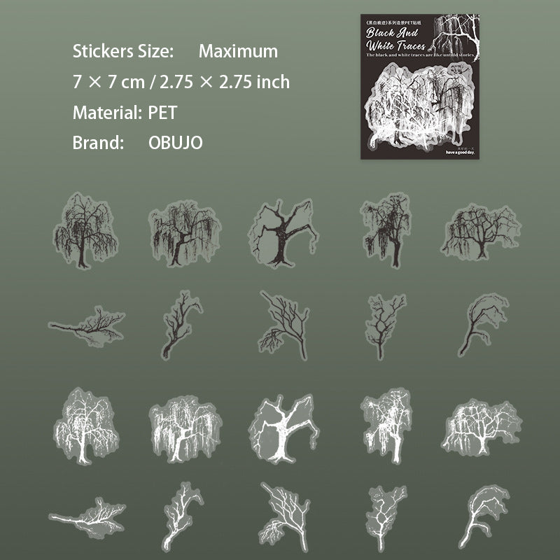 20 Pcs Black White Creative Journal PET Stickers HBHJ