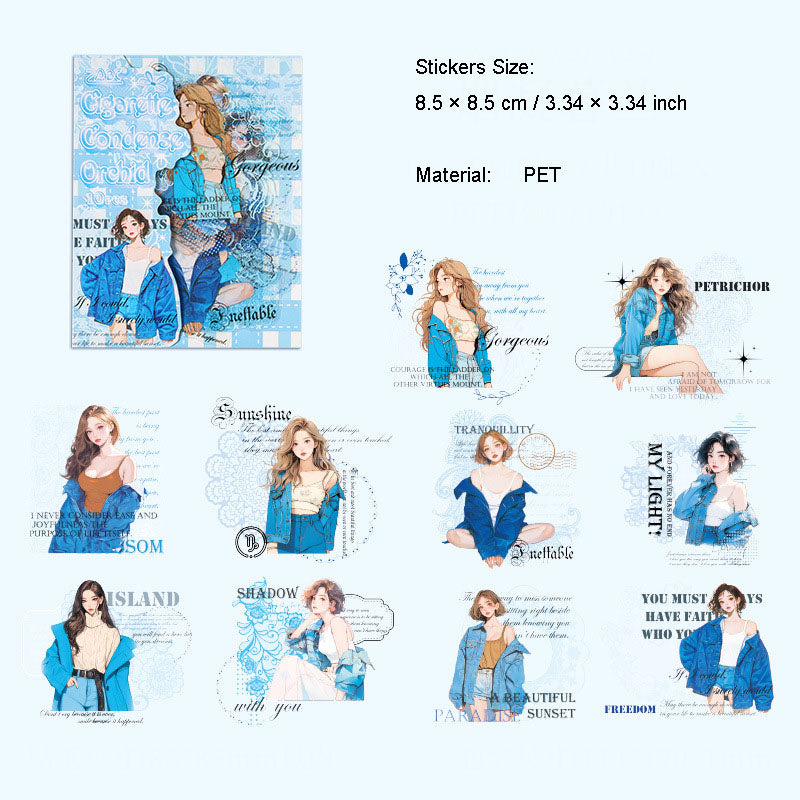 10 Pcs Relax Girl PET Stickers QCMG