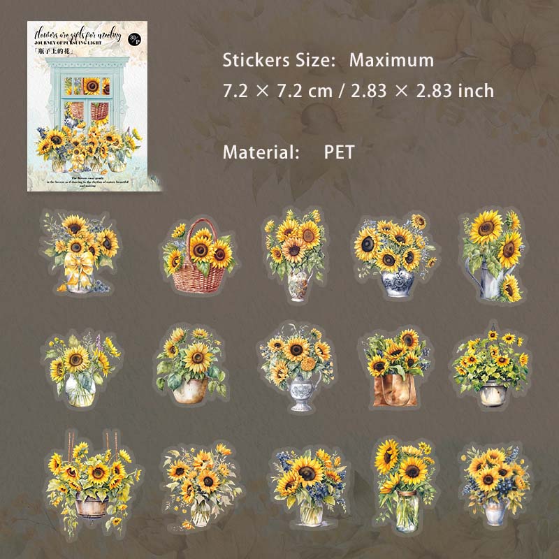 30 Pcs Sunflower Theme PET Stickers ZGZL