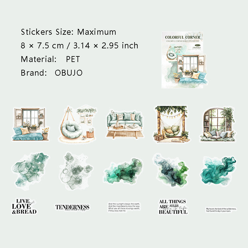 30 Pcs Watercolor Furniture Quote PET Stickers BLJL