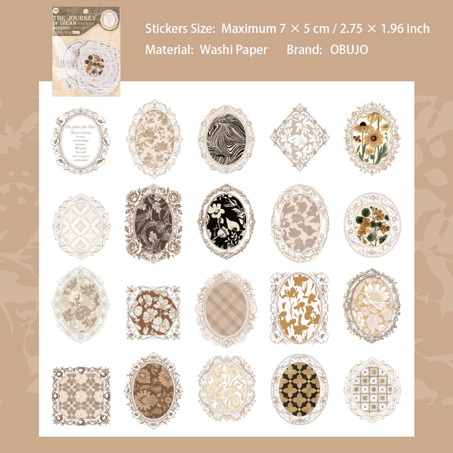 40 Pcs Vintage Floral Journal Stickers XMZL