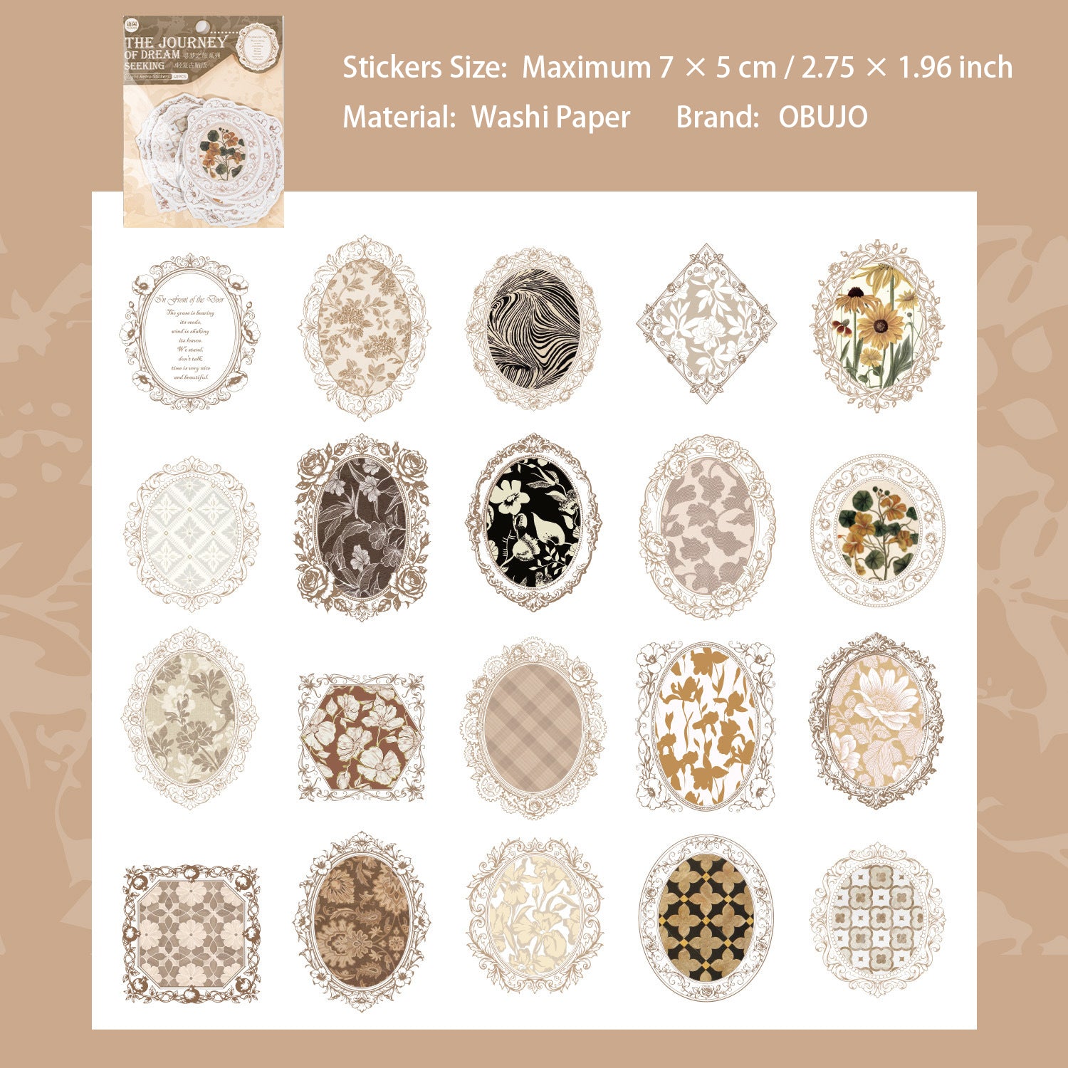 40 Pcs Vintage Floral Journal Stickers XMZL