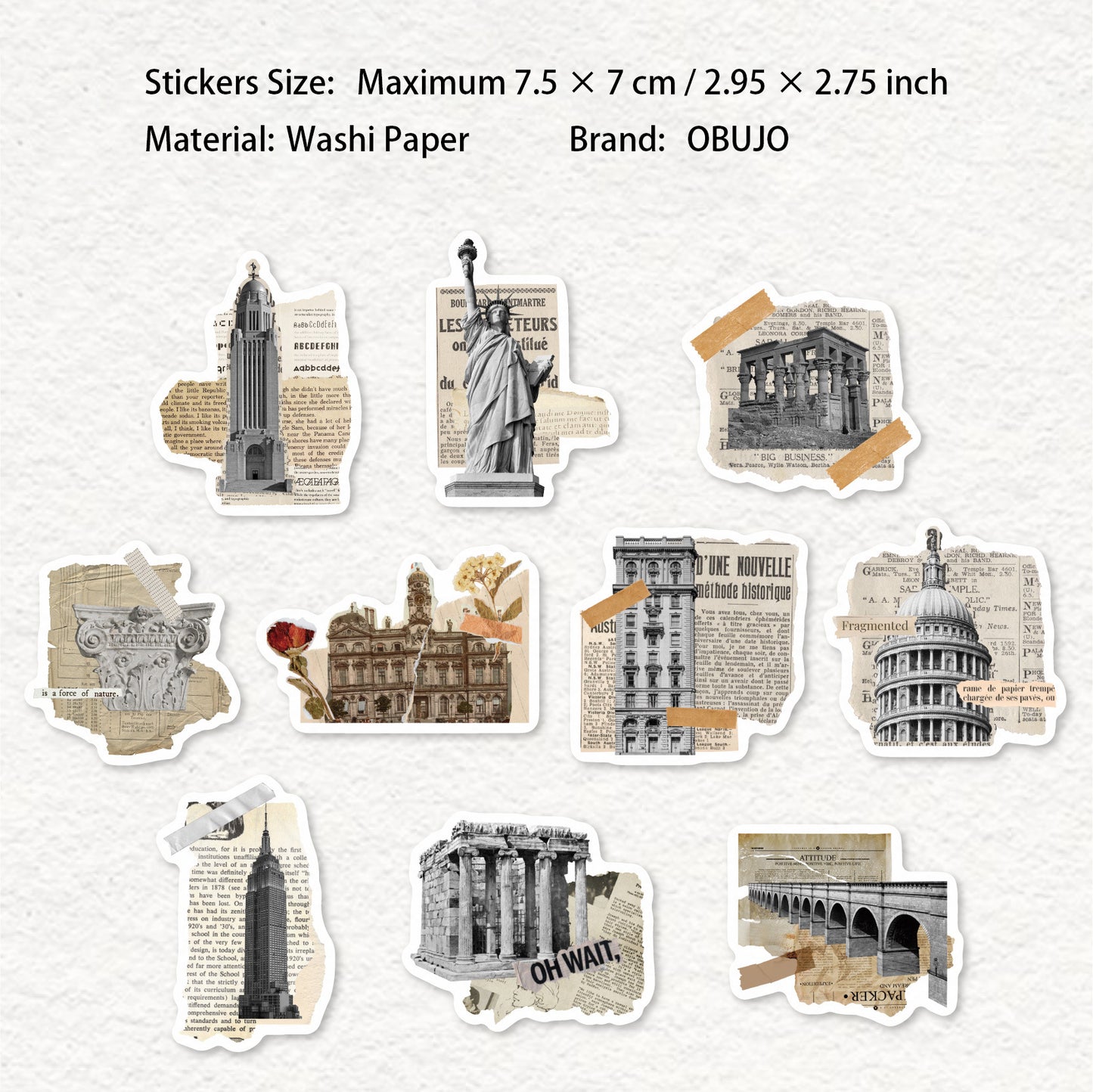 20 Pcs Vintage Newspaper Themed Washi Stickers JBXL