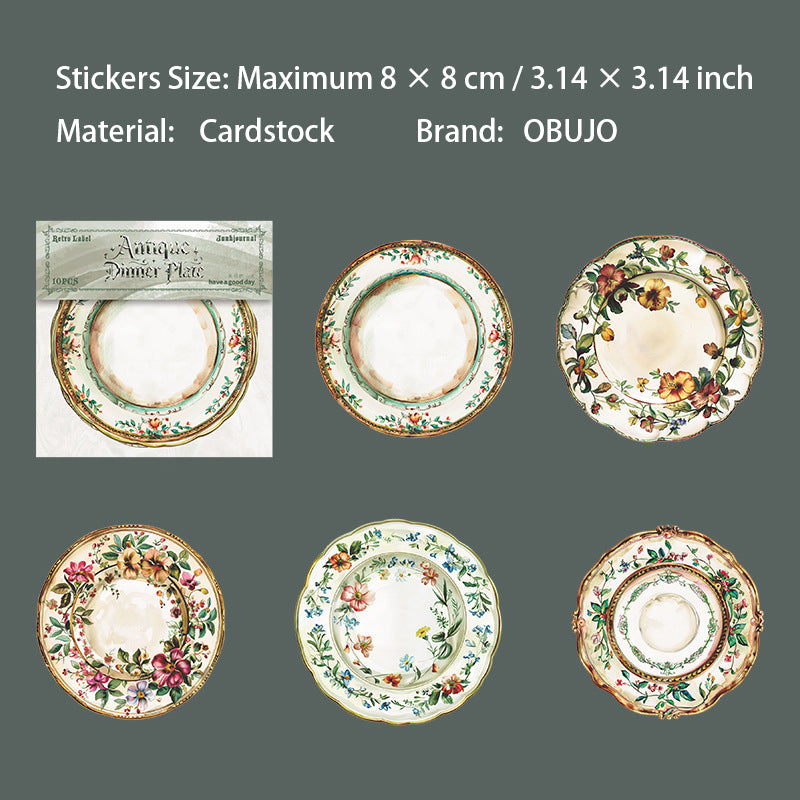 10 Pcs Vinage Dishes Cardstock Stickers GDCP