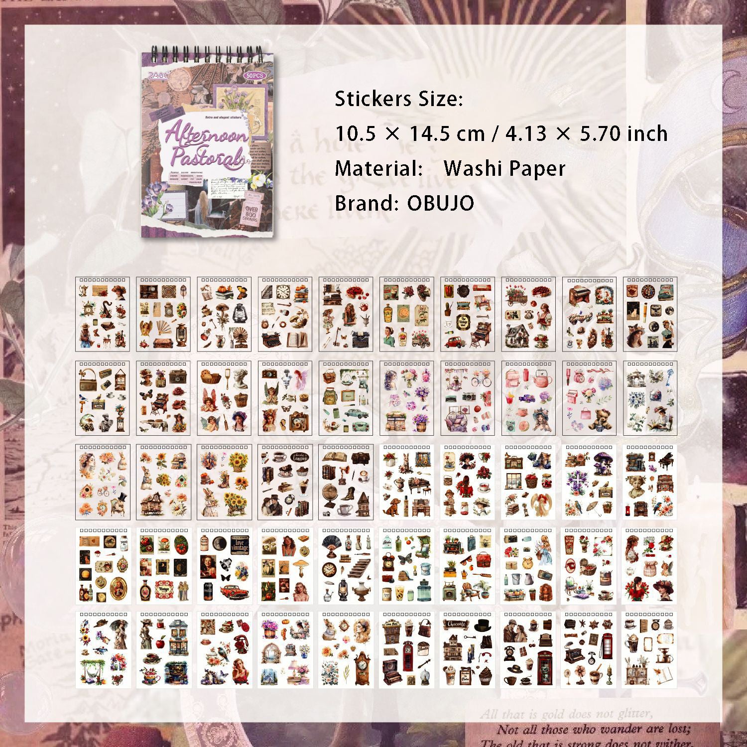 25 Sheets Vintage Journal Stickers Book GDSZ