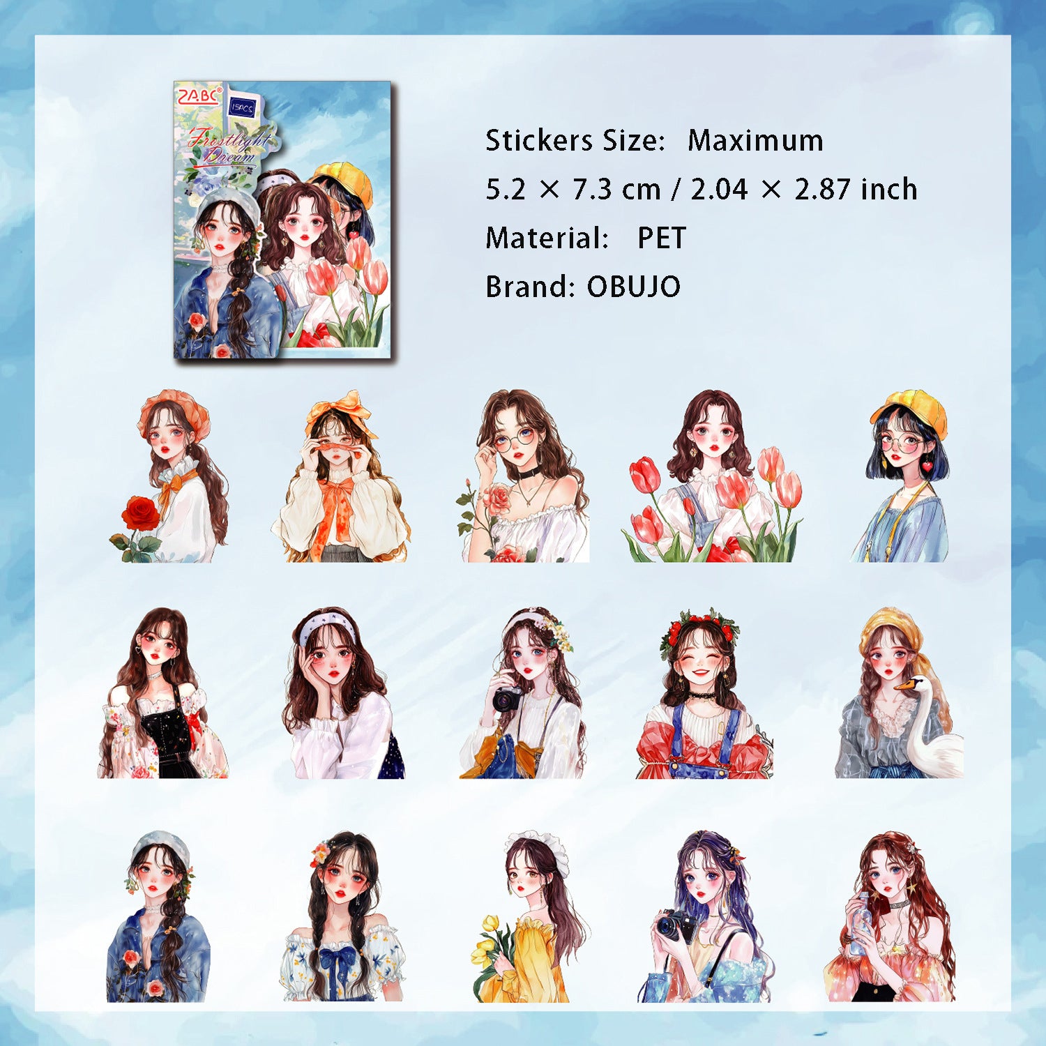 15 Pcs Sweet Gilr PET Stickers XHYY