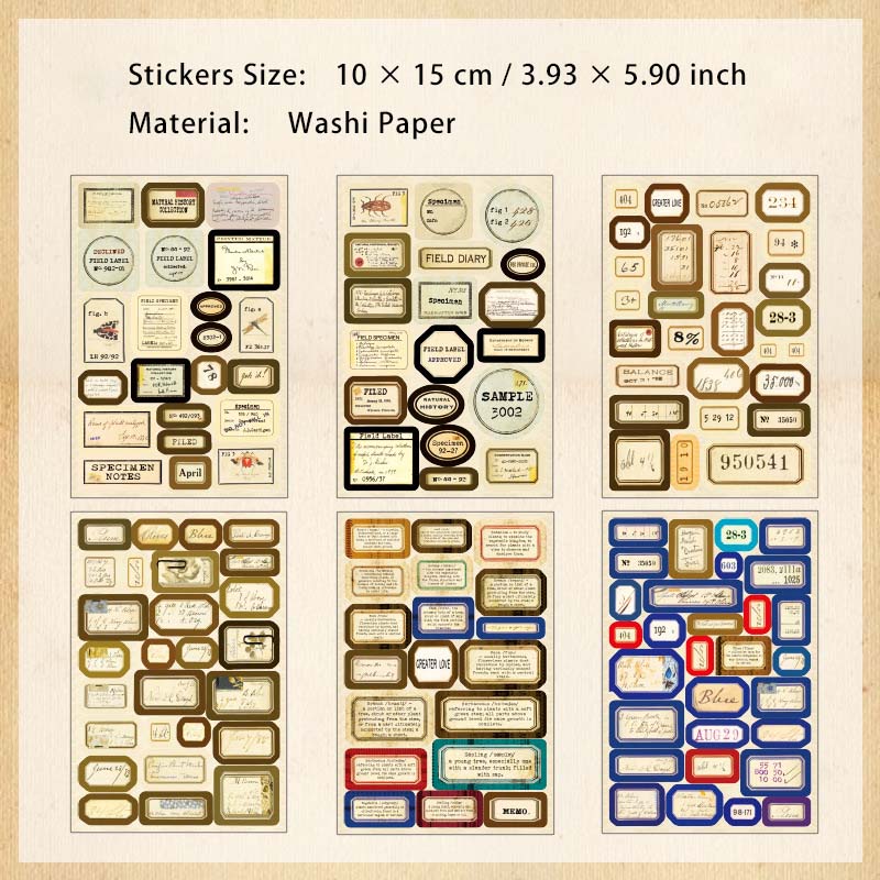 6 Sheets Vintage Lable Washi Stickers LDPJ