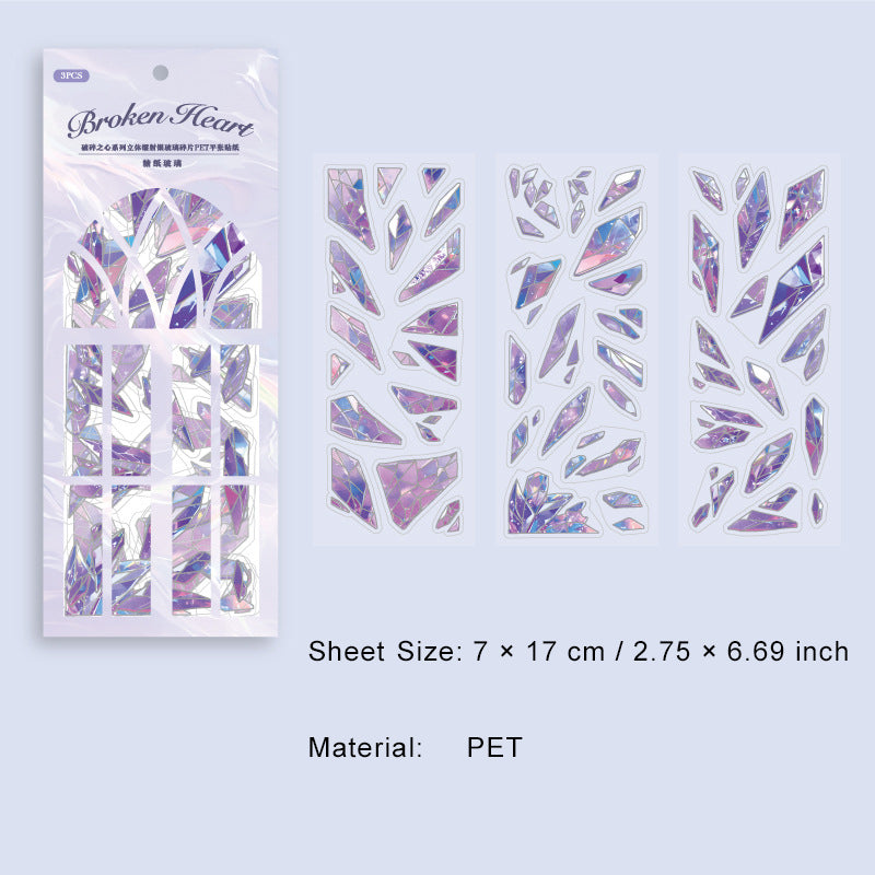 3 Sheets Broken Glass Theme PET Stickers PSZX