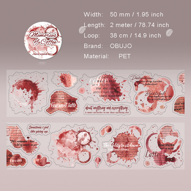 1 Roll Coffee Trace Theme PET Stickers Tape KFDJY