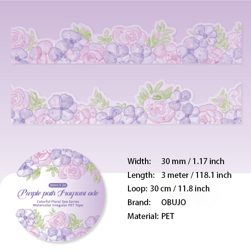 1 Roll Watercolor Flower PET Stickers BLHH