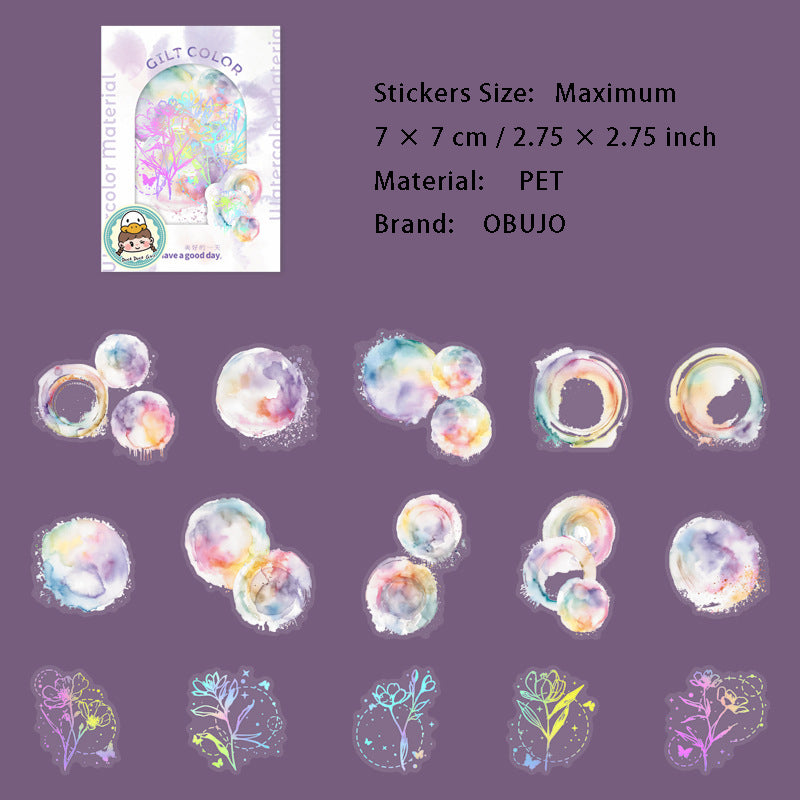 15 Pcs Watercolor Blooming PET Stickers LJXL