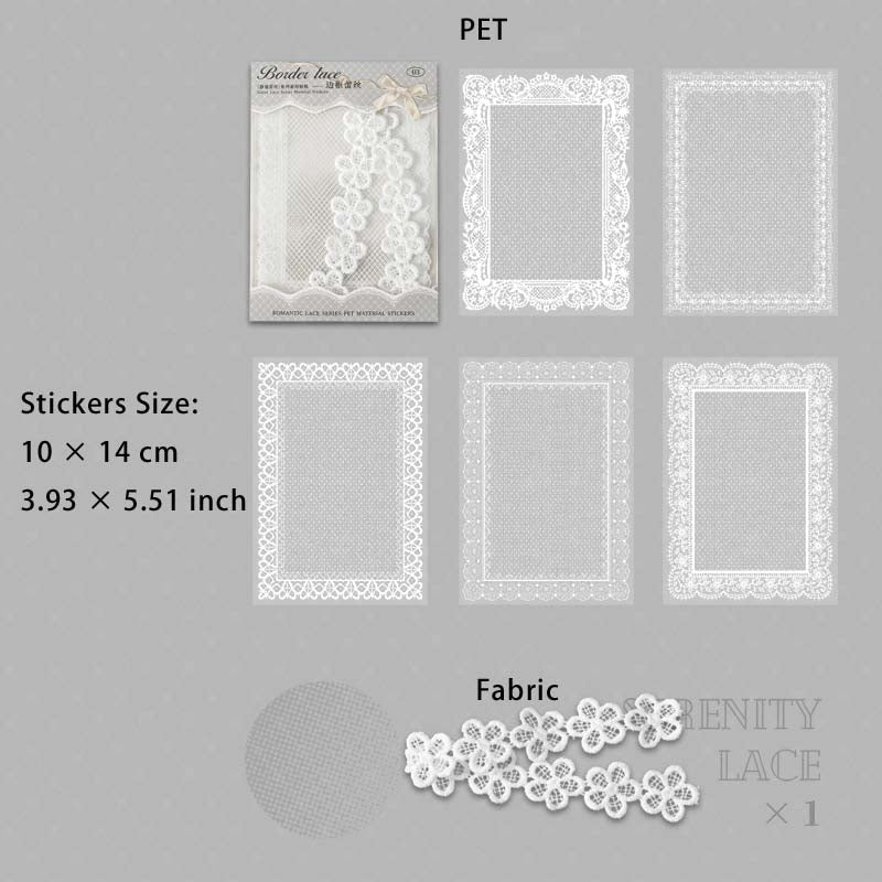 15 Pcs White Lace PET Stickers and Fabric JMLS