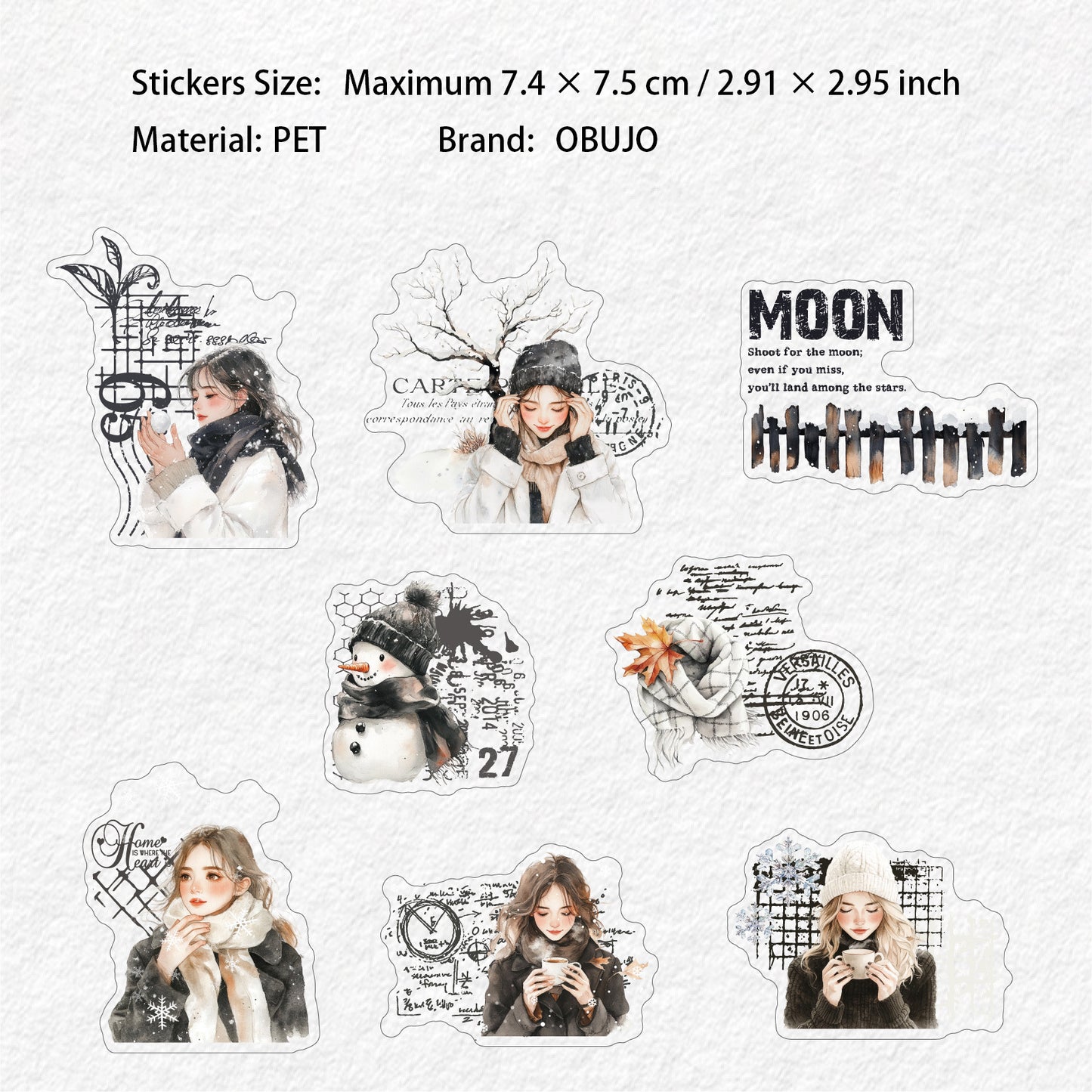 16 Pcs Winter Girl PET Stickers DNXL