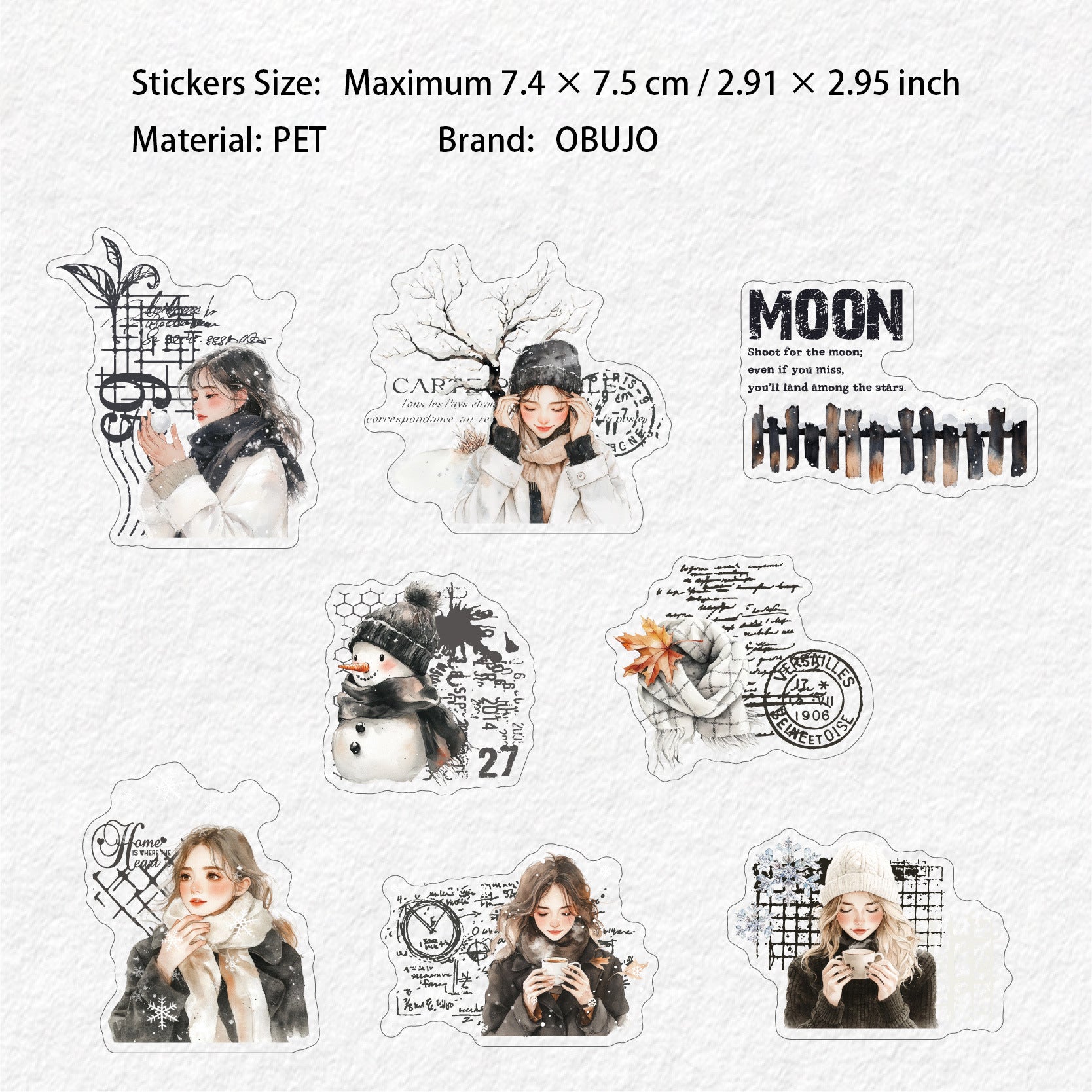 16 Pcs Winter Girl PET Stickers DNXL