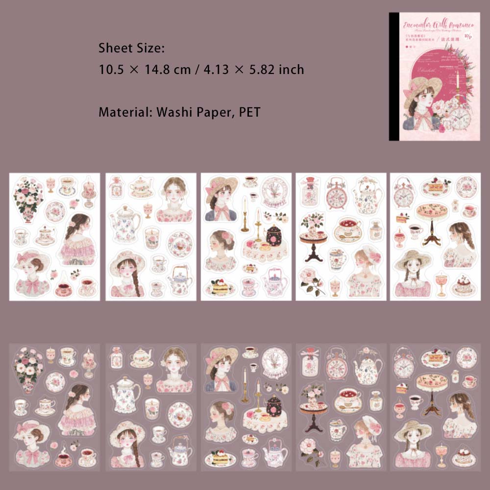 20 Sheets Romantic Encounter Theme Stickers Book YLMXH